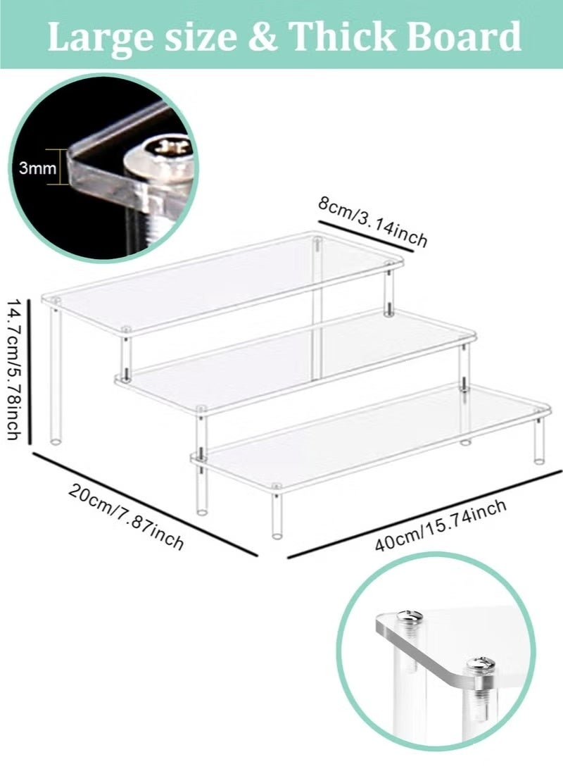 بيتلا ستاند عرض أكريليك شفاف بثلاث طبقات، رف عرض متعدد المستويات للعطور والمكياج والشخصيات، منظم طاولة وأسطح العمل - Image 2